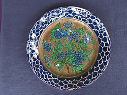 Régi, kézzel festett virág csendélet porcelán tányéron  30 cm