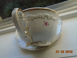Újszerű Barokkos Zsolnay,aranytollazott dombormintákkal,apró virágos teás csésze alátéttel