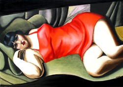 Piros tunika LEMPICKA festményének másolata