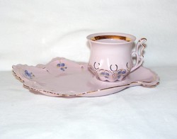 Cseh rózsaszín porcelán csésze és tányér