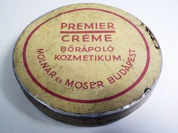 Premier Créme bőrápoló kozmetikum Molnár és Moser Budapest  pléh doboz 