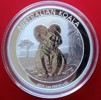 2017 Ausztrália Koala egy uncia (31,1 g) ezüst 1 dollár érme Ag999 (színezüst), kapszulában