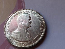 1930 Horthy ezüst 5 pengő,hajas, így ritka 25 gramm 0,640