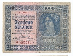 1000 Korona 1922 Osztrák - Magyar Bank  Vízjel nélküli változat