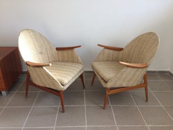 Retro régi kagylófotel fakarfás kárpitozott fotel szék