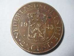 Holland gyarmat Nederladsch Indie  2 1 /2 cent 1945  , átm.31 mm , Holland -India / a mai Indonézia