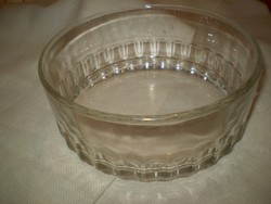 Stabil nehéz oldalt nyomott mintás üveg mikrózható tál  hibátlan 20x8 cm.