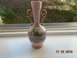 A Vajdahunyadi vár Városligeti másával antik szecessziós rózsaszín mázas váza