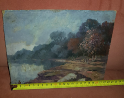 Ősz Dénes kicsi festménye, faroston, 18x22 cm