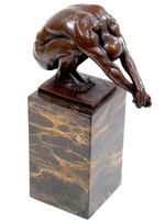 Concentrating male nude - bronze statue