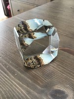 Antik asztali üvegdísz alján képpel