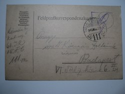 Tábori postai levelezőlap /1915/ Kármán Gyula 111.tábori posta