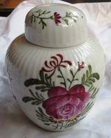 Porcelán teafű tartó, jelzett, kézi festés, 12,5 cm magas.