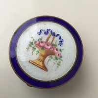 Antik kézzel festett Lüszter zománcos réz dobozka