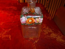 Antik pincetok palack  zománc festett   (hutaüveg)