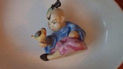 Herend antique porcelain, Chinese little girl with bird, original hand painting.