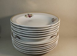 Régi Hollóházi tányér készlet  rózsa mintás ,mély és lapos tányér 12 db -os 