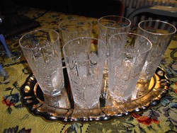 6 db Ajkai ólomkristály pohár-szép aprólékos csiszolással 