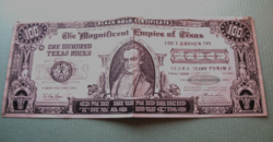 Különlegesség! - 100 Bucks - 1952 Black Gold Certificate The Empire of Texas Hundred Texas Bucks  