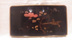 Antik Japán festett lakkfa tálca