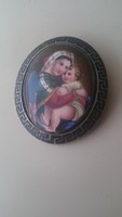 Régi Porcelán, kézifestésű Szűz Mária a gyermekkel. 