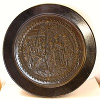 Betlehemi jelenetes festett réz/bronz falidísz, PS 1740 jelzés.