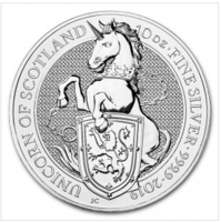 Nagy Britannia Skót Unikornis 10 Font, 2019, BUNC, Ezüst Érme Ag999, 10 Uncia, 313,1g