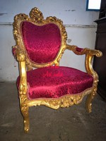 Aranyozott faragott királyi barokk fotel!
