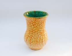Retro Gorka váza - vidám sárga zsugormázas iparművész kerámia váza - zsűrizett iparművészeti termék