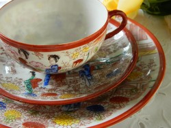 Hand-painted Japanese breakfast set with 3-piece tea cups in small plates