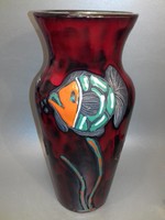 MOST!!! Luigi Santi Riccione vérvörös kerámia váza hal mintás fat lava