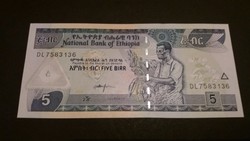 Etiópia 5 Birr UNC 2017