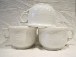 3 db régi vastagfalú fehér keménycserép porcelán komacsésze teás bögre