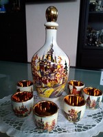 Old hand-painted, gilded ceramic brandy set inside!