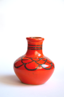 Retro iparművész kerámia váza - narancssárga pikkelymintás váza