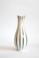 Hollóházi fekete-fehér csíkos váza - retro porcelán