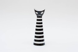 Zsolnay fekete-fehér csíkos cica váza - retro macska