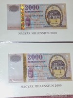 Aranyszálas Millenniumi papír 2000 forintosok 2db sorszámkövető