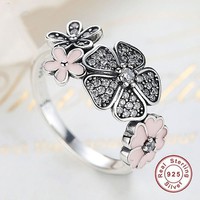 Pink-silver floral ring size 7