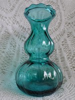 Antik, türkiz kék vastag üveg hurkás váza, gyönyörű hibátlan  22 cm