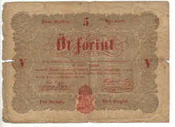 5 Öt forint 1848 Kossuth bankó Piros betű 1.