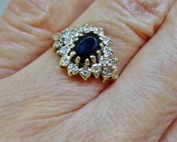 Szépséges antik zafír és,0.15ct gyémánt arany gyűrű