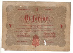 5 Öt forint 1848 Kossuth bankó Piros betű 4.