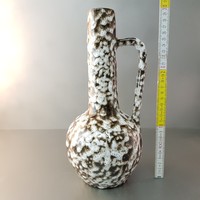 Sötétbarna, szürke, füles, iparművészeti, hódmezővásárhelyi mázas kerámia váza (625)