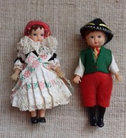 2 retro rubber dolls in folk costume in one