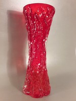 Ingrid glass crumpled texture large size fire red glass vase