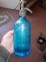 régi talpas kék ónfejes szódásüveg