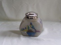 Antik ritka különleges kézzel festett üveg tároló.