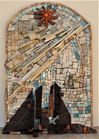Rác András (1926-2013) Mozaik relief 62x45cm Kompozíció 2007 c. EREDETI GARANCIÁVAL ! 