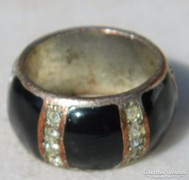 Antik ezüstözött köves bronz gyűrű 
